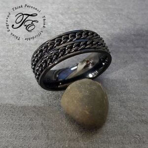 Mens Promise or Wedding Ring Double Chain Spinner